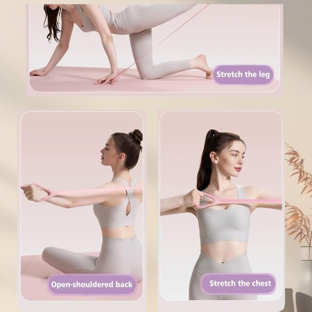 Cur8trends Figure 8 Resistance Band, Silicone, 20 lb Tension, for Arm Workout, Stretching, Yoga, for Women and Men (Purple + Gray)