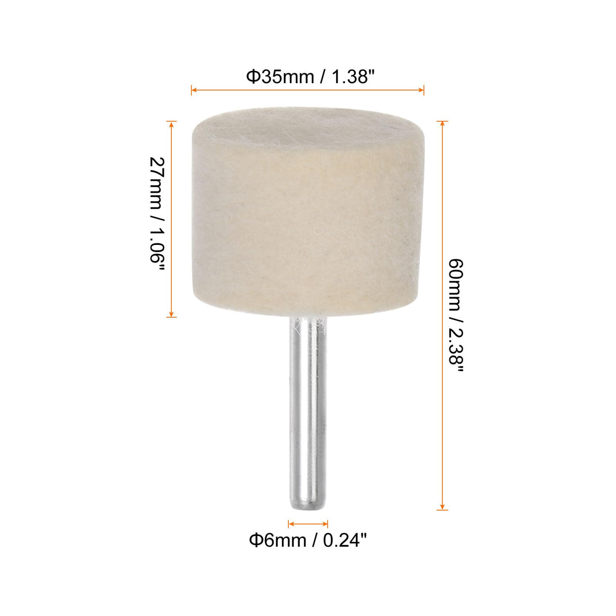 HARFINGTON 10pcs Wool Felt Mounted Mandrel Points 35mm Head 1/4 Inch Shank Cylinder Polishing Bits Burrs Felt Polishing Buffing Wheel for Rotary Tool