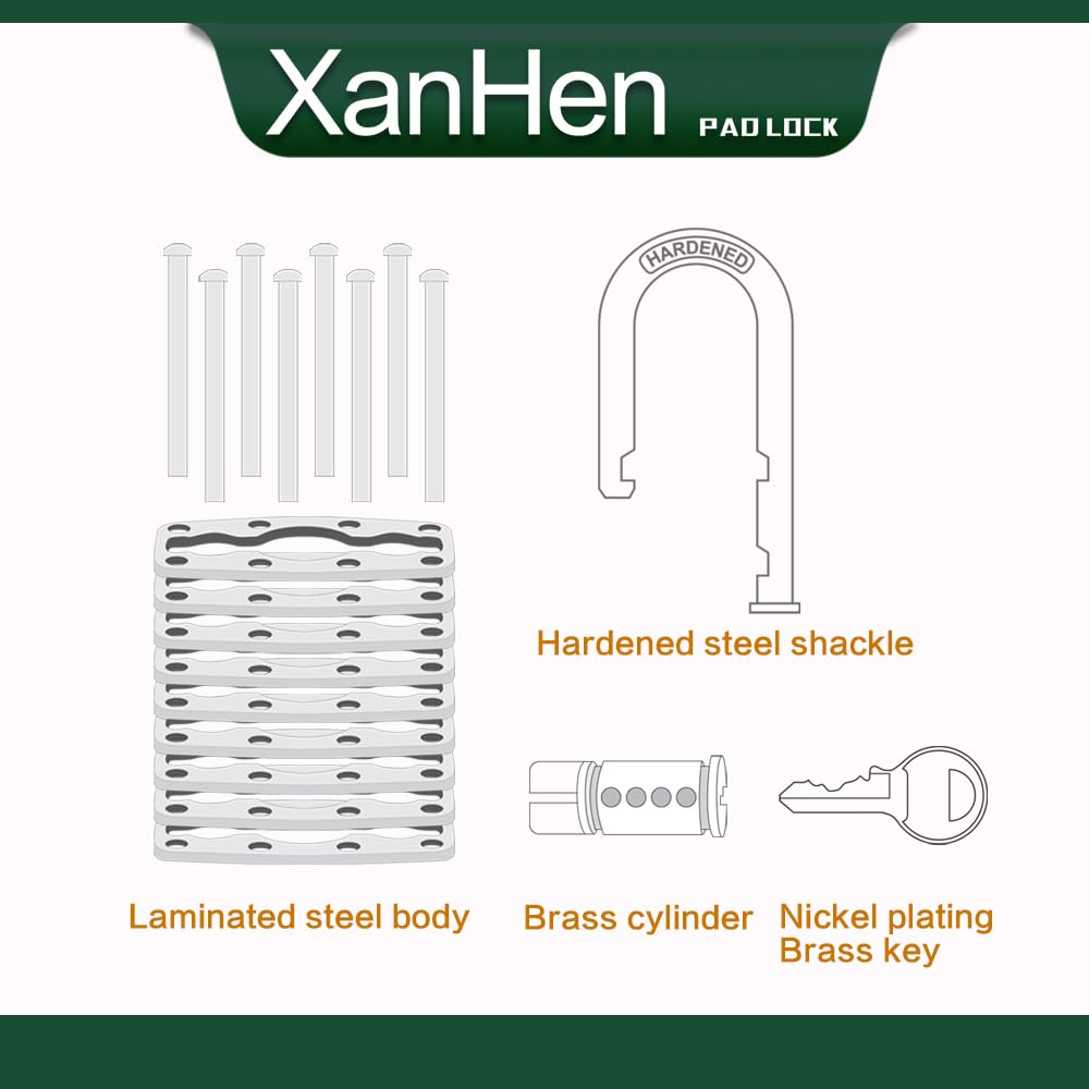 Lock Outdoor Padlocks, Key Lock, Padlocks with Same Key - Laminated Steel Keyed Padlocks with Long Shackle, 6 Pack, for Hasp Latch, Sheds, Fences, Storage Locker, School, Gym