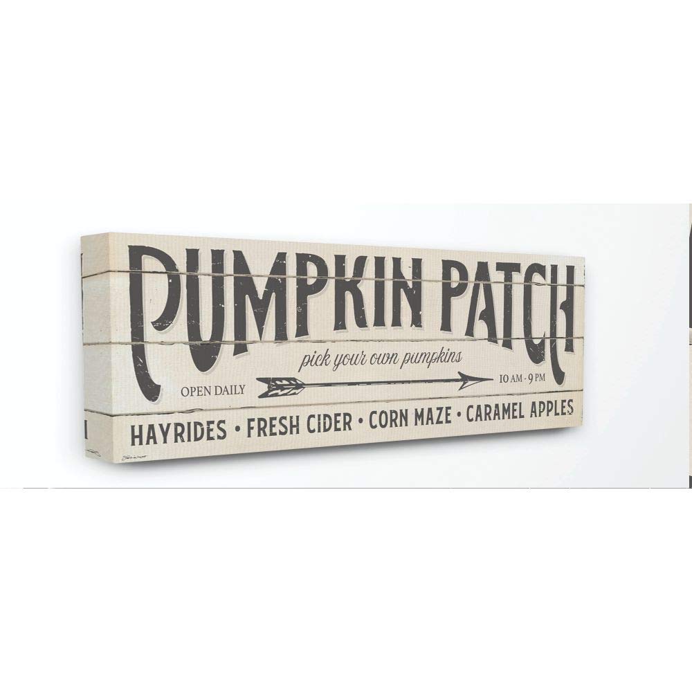 Stupell Industries Pumpkin Patch Fall Halloween Holiday Word Wood Texture Design Canvas Wall Art, 10 x 24, Multi-Color