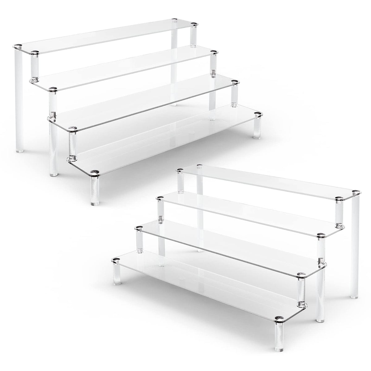ULENDIS 2 Pack 4 Tier Clear Acrylic Display Risers Stand Shelf, Acrylic Stands for Display for Collectibles Cupcakes Perfumes Jewel, Tabletop Cupcake Stand for Decorating & Organizing