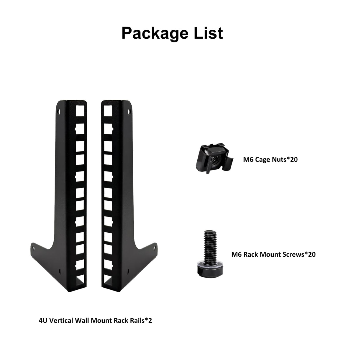 FMUSER 4U Vertical Wall Mount Rack Rails with M6 Rack Mount Screws and Cage Nuts Set for DIY Server and Network Switch Racks