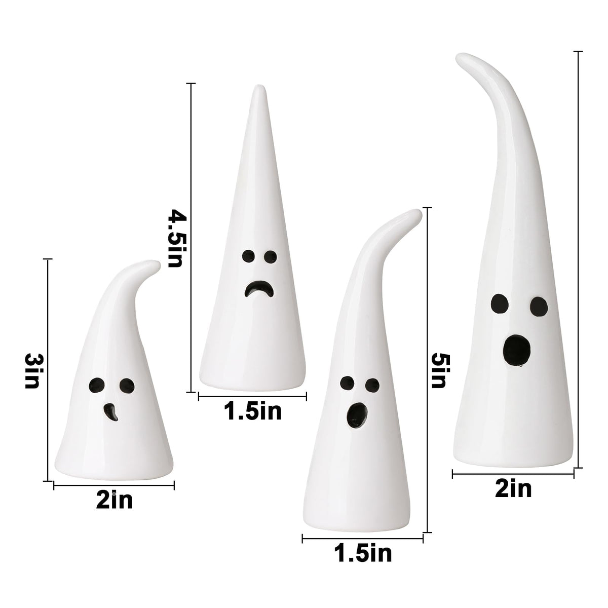 Pawliss Halloween Decor Ceramic Ghost: 4 pcs Cute Halloween Decorations Indoor, Rustic Witch Hat Shape Ghost Figurine, Farmhouse Table Desk Tiered Tray Mantel Fireplace Decor for Kids Home Office