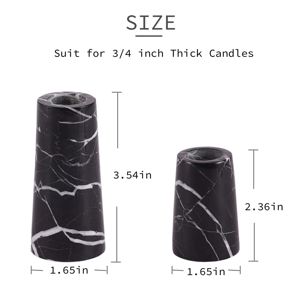 JIMEI Luxurious Marble Candle Holders Black Candlestick Holders, Set of 2 for 3/4" Taper Candles, Black and Brass Gold, Modern Candle Holders for Table Centerpiece Wedding Home Decor