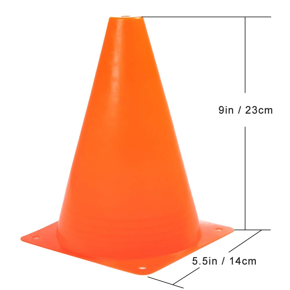 Fragraim 9 Inch Plastic Training Traffic Cones, Sport Cones, Agility Field Marker Cones for Soccer Basketball Football Drills Training, Outdoor Activity or Events - Set of 24, Orange