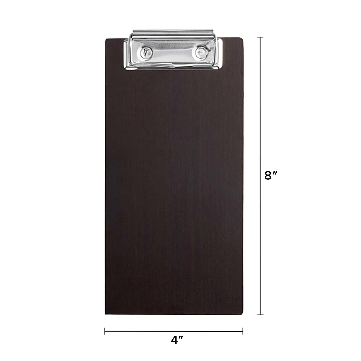LZMS 4 Pcs 4" x 8" Dark Wood Color Clipboards - Menu Holder - Check Presenter with Low Profile Clip - for Pocket Sized Notepads