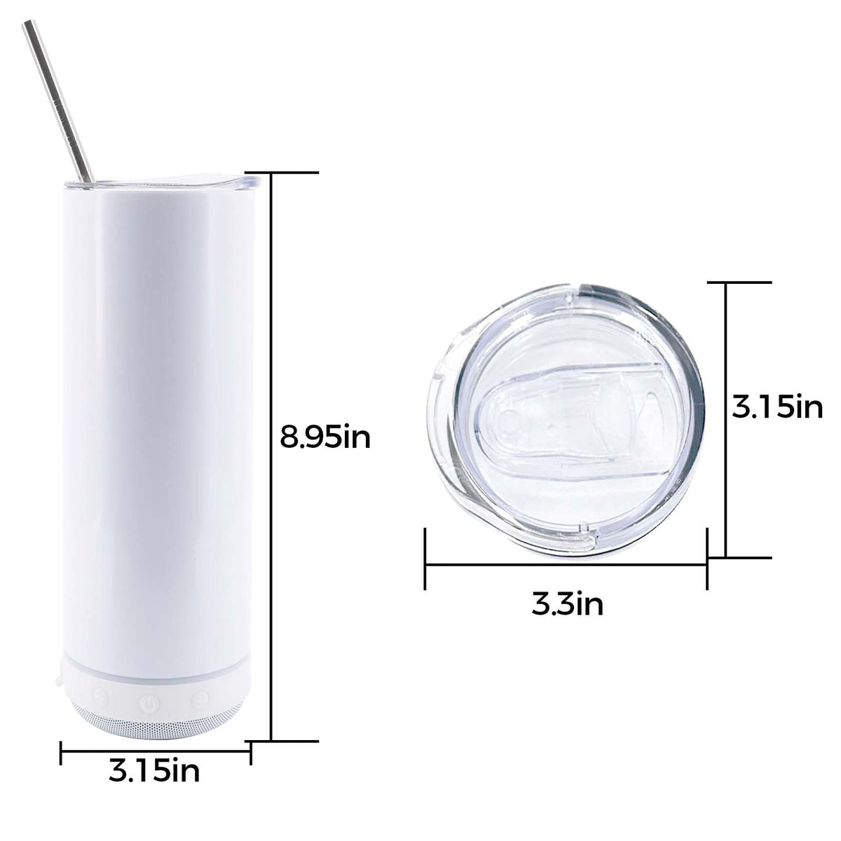 Lilsofee 12 Pack 20 OZ Sublimation Blank Tumblers Bulk Stainless Steels Double Vacuum Bluetooth Speaker Music Insulated Tumbler with Lid and Straw Heat Transfer Cup Multicolor