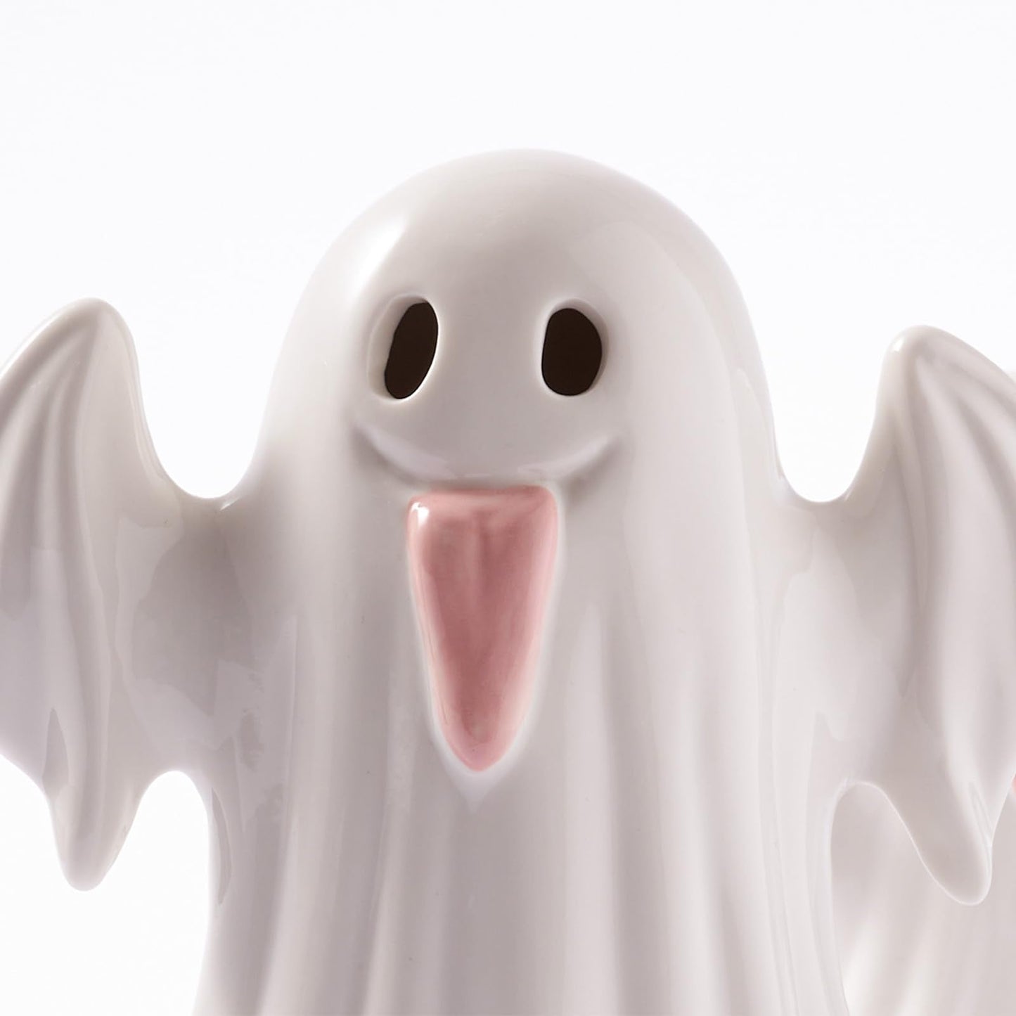 WDS WONDROUS Light Up Halloween Ghost Decorations Set of 2, Cute Ghost Figurines with Witch Hat Halloween Decor, Ceramic Ghosts Light for Indoor Fall Table Decor, Home Tiered Tray Fireplace