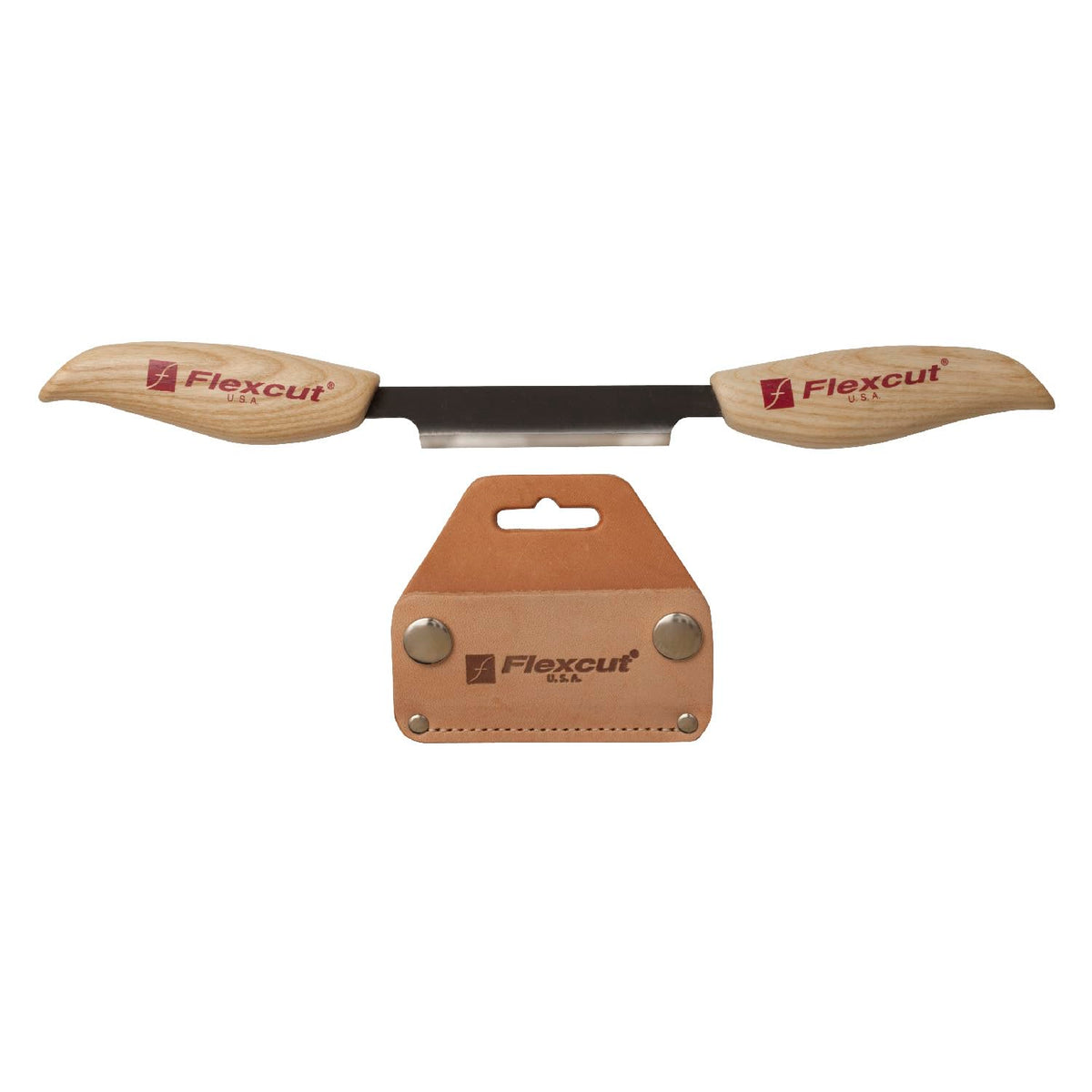 FLEXCUT Wood Carving Tools 3-Inch Draw Knife KN25, Straight 1095 High Carbon Steel Blade | Includes Leather Sheath | Made in the U.S.A.