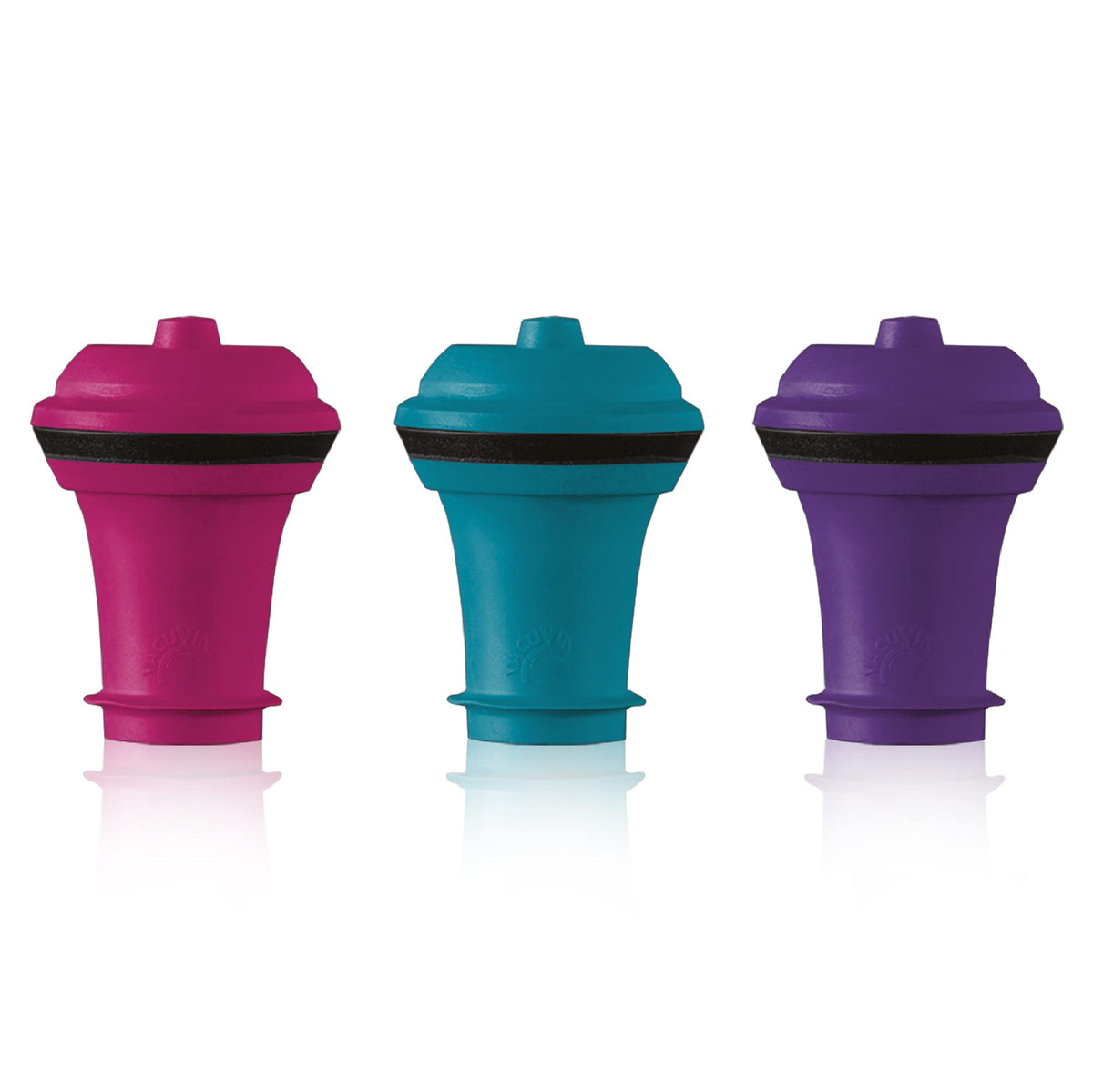 Vacu Vin Wine Stopper Set – 3 Pack Wine Bottle Stopper Cork Alternative – Vacuum Wine Stoppers for Wine Bottles – Reusable Rubber Bottle Stoppers for Wine Saver Pump – Pink/Blue/Purple