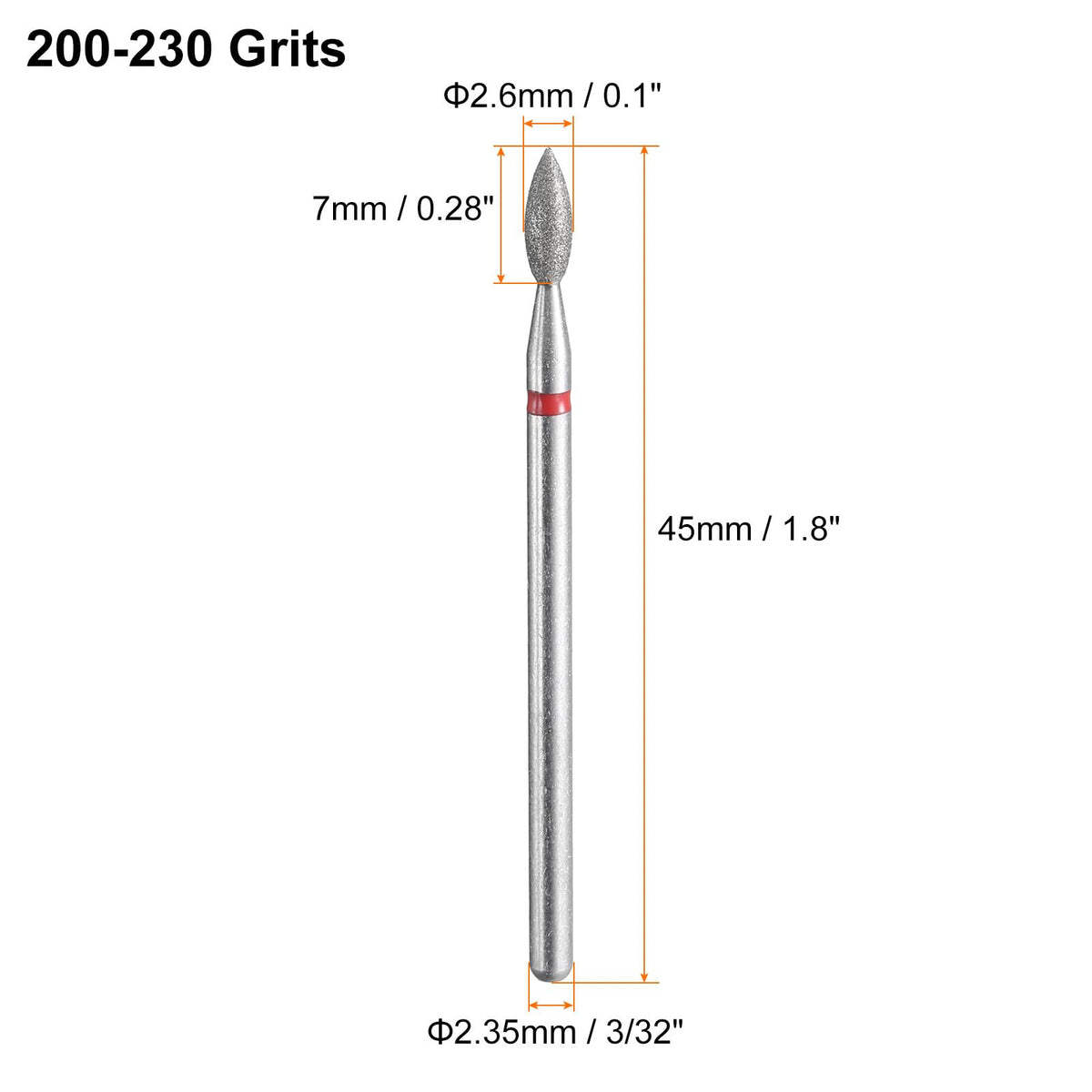 HARFINGTON 16pcs 200-230 Grits Diamond Grinding Bit 2.6mm Oval Head 2.35mm Shank 2.6mm Length Stone Sanding Drill Bits Rotary Tool for Ceramic Glass Nails Grinding Polishing