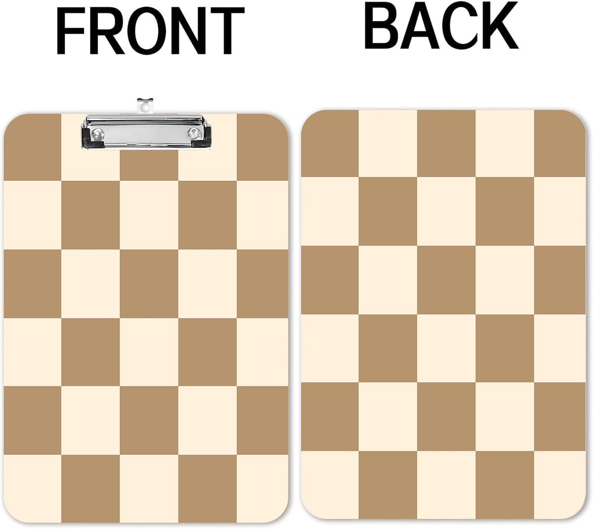 Fashion A4 Clipboard, Standard Letter Size 9" x 12.5", Decorative Wooden Clipboard with Low Profile Metal Clip for Office, School, Teachers, and Students, Coffee Checkered