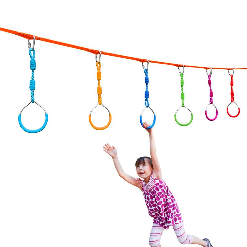 Hanging Ninja Gymnastic Ring Swing Monkey Bar Climbing Bar Jungle Fist For Outdoor Indoor Backyard Activities, 2 Pack Black Obstacle Course Rings Workout Playground Training Equipment Trapeze Play Set