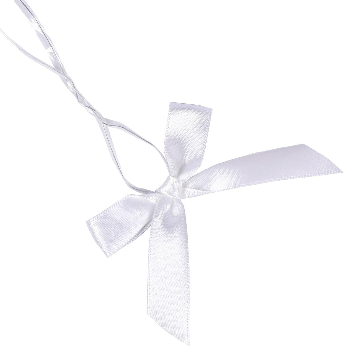 BeiLeiNiceHK 100 Pack White Twist Tie Bow, Pre Tied Bows,Christmas Satin Twist Tie Bows for Treat Bags,Packaging Bows for Candies and Apples, Pretied Ribbon Bows for DIY Decorations,Treat Bows