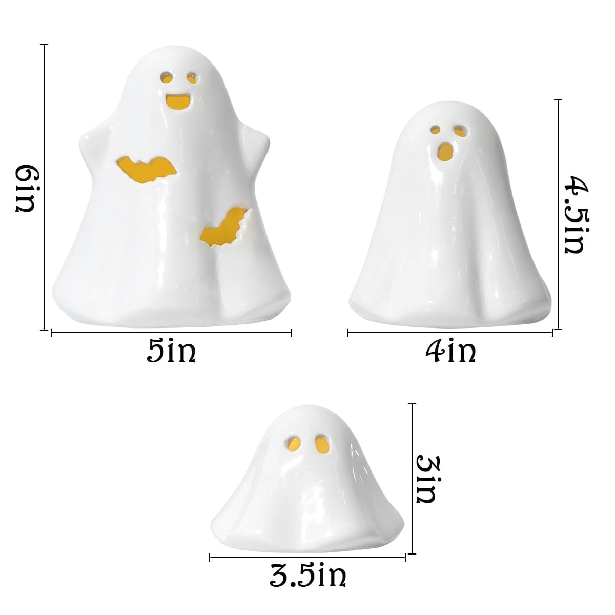 Halloween Decorations Big Ceramic Ghost Figurines: 3ct Spooky Light Up Ghost Decor with LED Lights, Cute Pastel Farmhouse Table Tiered Tray Fireplace Halloween Decor for Kids Home Office Party