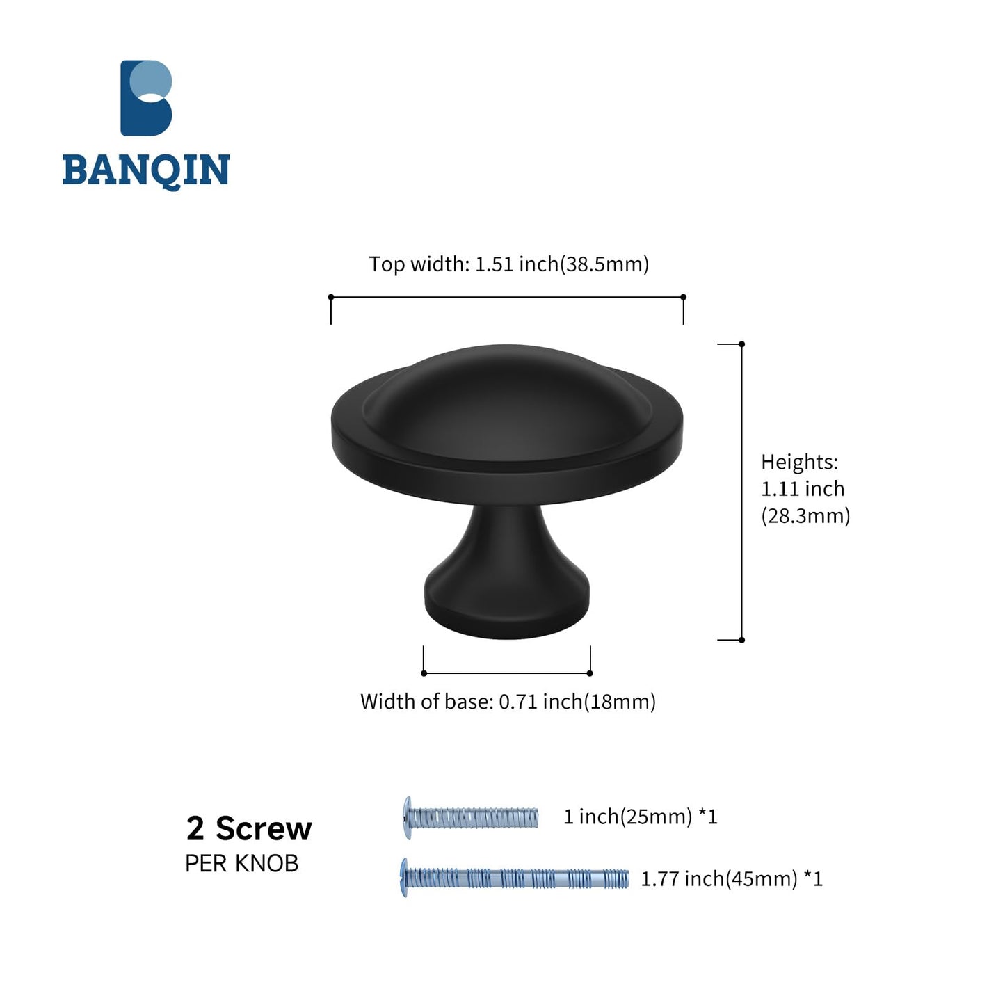 Banqin 10 Pack Cabinet Knobs Black Round Mushroom Hardware Cabinet Knob for Dresser Drawer Diameter 1-1/2 Inch