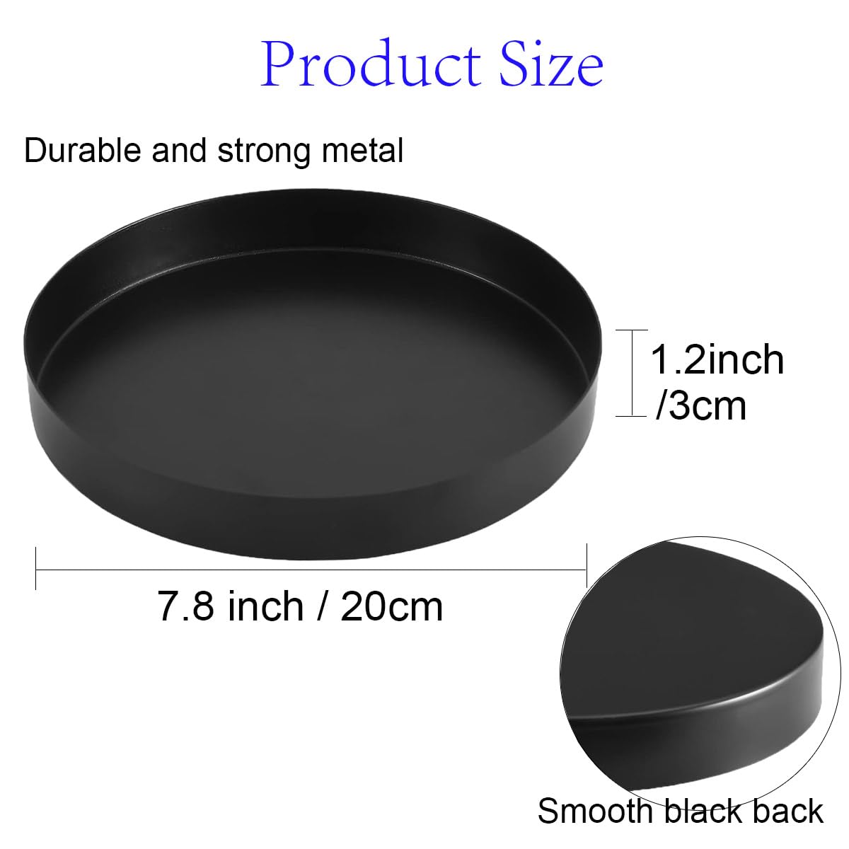 Black Round Metal Candle Holder Tray, Decorative Serving Tray for Modern Farmhouse Home Decorations (7.8")