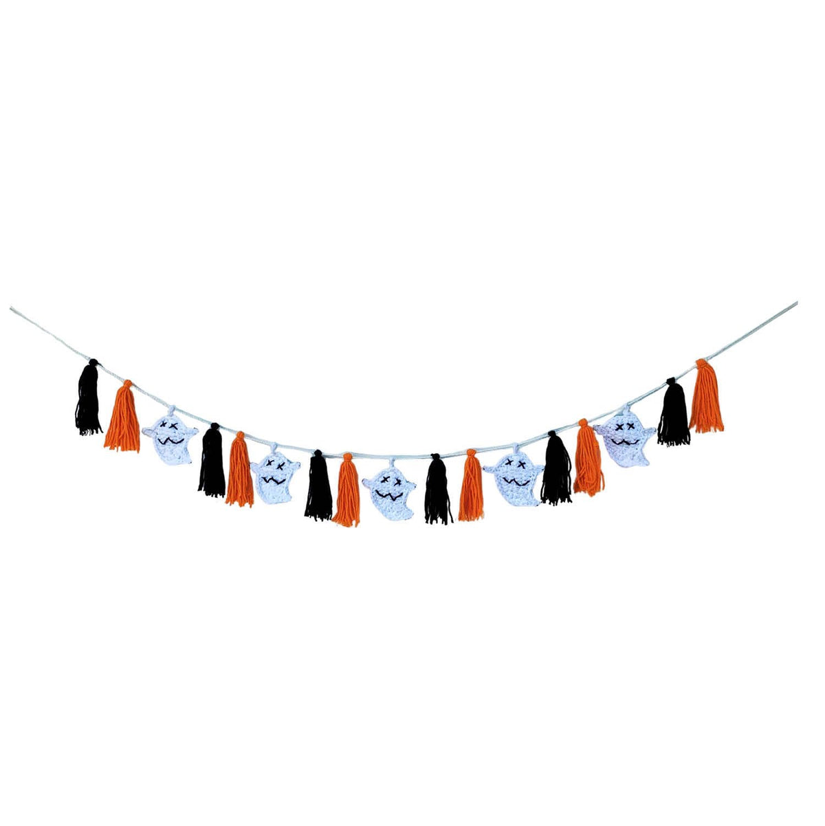 DELAQIKO Halloween Ghost Garland with Tassels | Cute Ghost Ornaments for Tree, Wall, Mantel or Table | Handmade Felt Garland | Fun Halloween Decor with a Spooky Vibe (Orange Halloween)