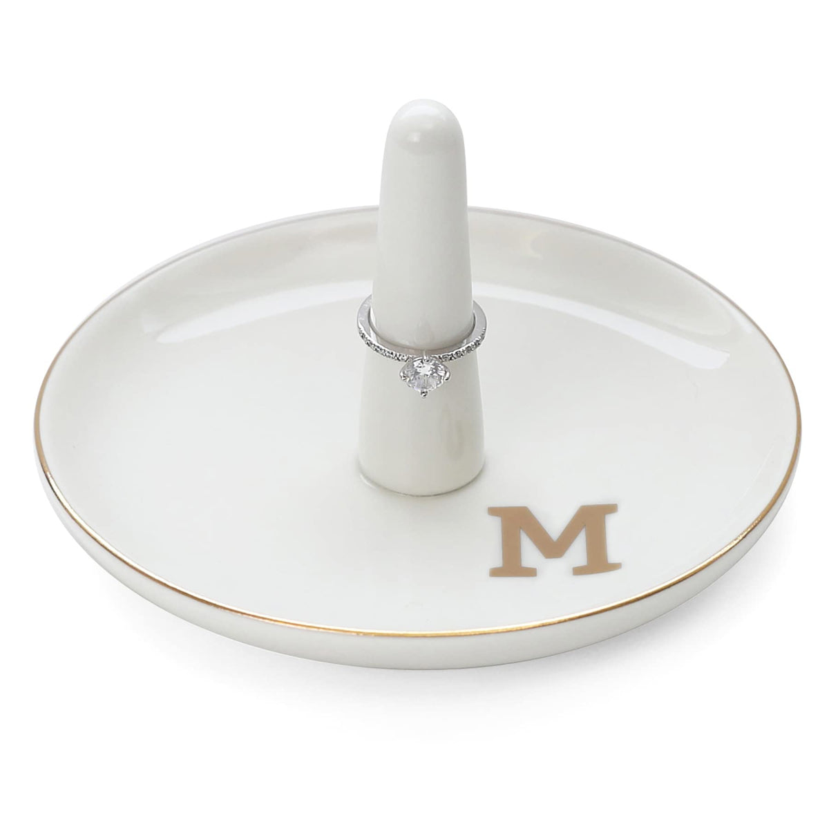 HOME SMILE Initials Ring Holder Jewery Tray with personalized M-Monogrammed Engagement Gifts for Friends,Birthday Mother's Day Christmas Gifts for Women,Ceramic White