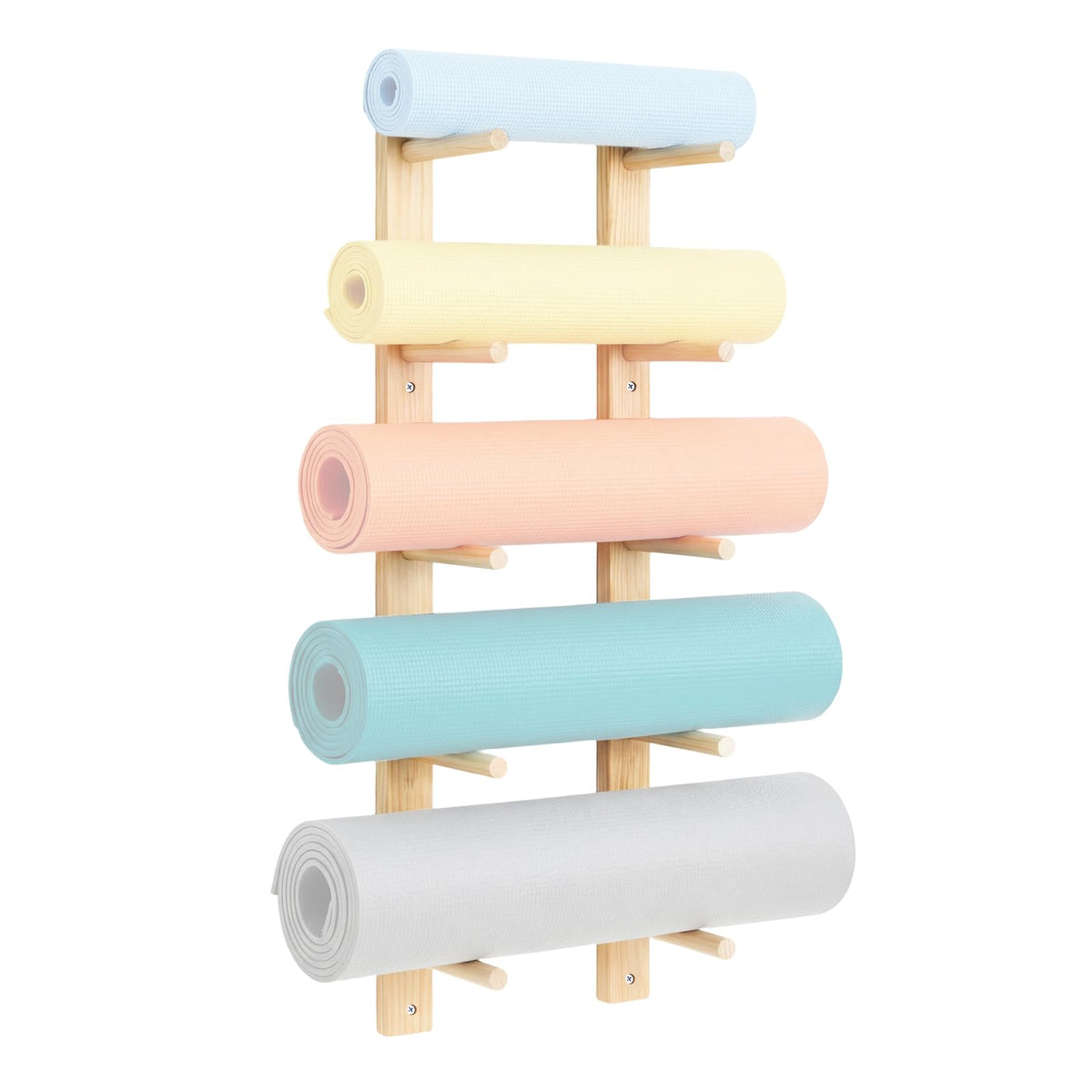 Cinnvoice 1 Pair Yoga Mat Holder Wall Mount Wooden Yoga Mat Storage Racks for Foam Roller & Fitness Accessories 5 Layer 35.4 x 7 x 2 Inches, Accommodating 5 Mats Home Gym Organize
