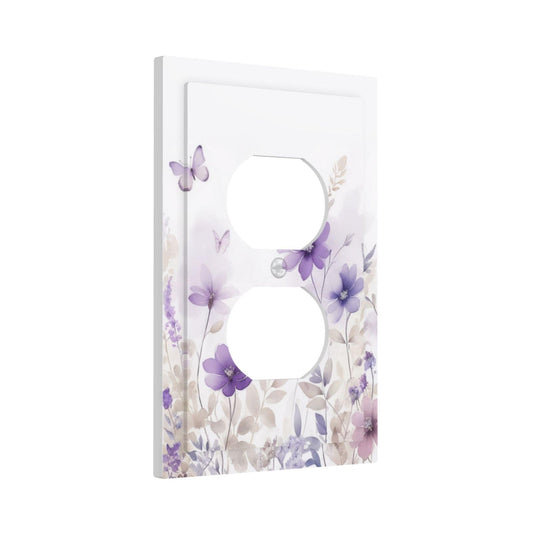 Yamxbfa Purple Floral Watercolor Flower Leave Butterfly 1 Gang Duplex Outlet Covers Decorative Single Light Switch Covers Electrical Receptacle Wall Plate Plug Switchplate Faceplate for Bathroom Decor