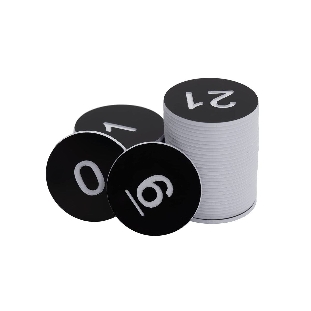 StayMax Round Plastic Numbered Discs Number Tags Engraved Numbered Tags Without Hole (0-50, Black)