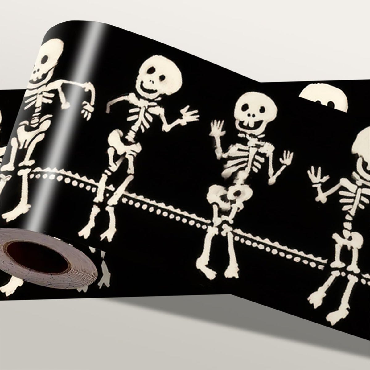 IOHEFY Skeleton Halloween Wallpaper Border 196x4 Inch Removable Wall Border Peel and Stick Dancing Bones Design for Bedroom Bathroom Living Room Kitchen Wall Trim Decor Spooky Gothic Holiday Style