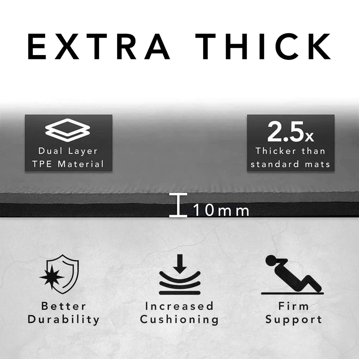 Large Exercise Mat – Extra Thick 10mm Workout Mat (72"x32") – Non-Slip TPE Yoga Mat for Women & Men – Pilates, HIIT, Fitness & Home Gym Mat – Includes Free Carry Bag (Dark Grey Plain)
