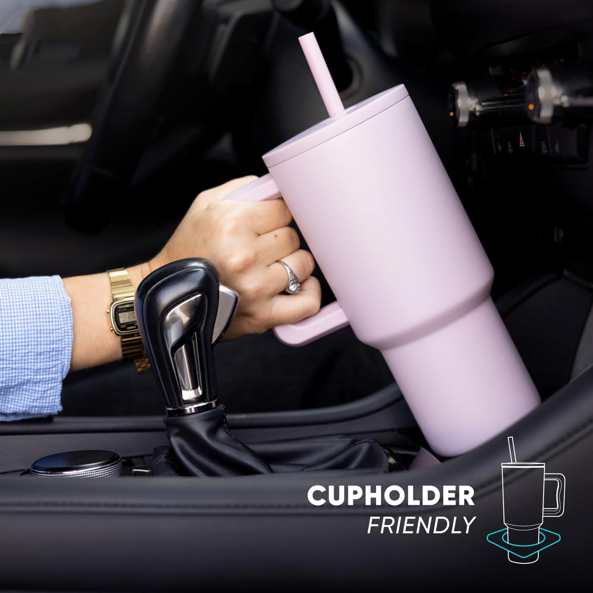Simple Modern 40 oz Trek Tumbler with Handle and Straw Lid | Cup Holder Friendly Insulated Stainless Steel Travel Mug | 80s Mix