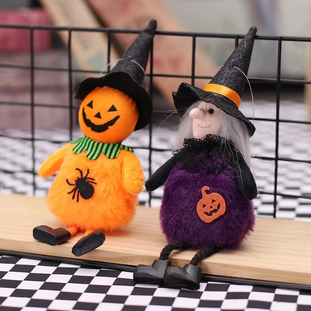 Halloween Tree Decorations Set of 4PCs Witch Black Cat Pumpkin Ghost Plush Hanging Ornaments for Holiday Party Home Christmas Tree Decor