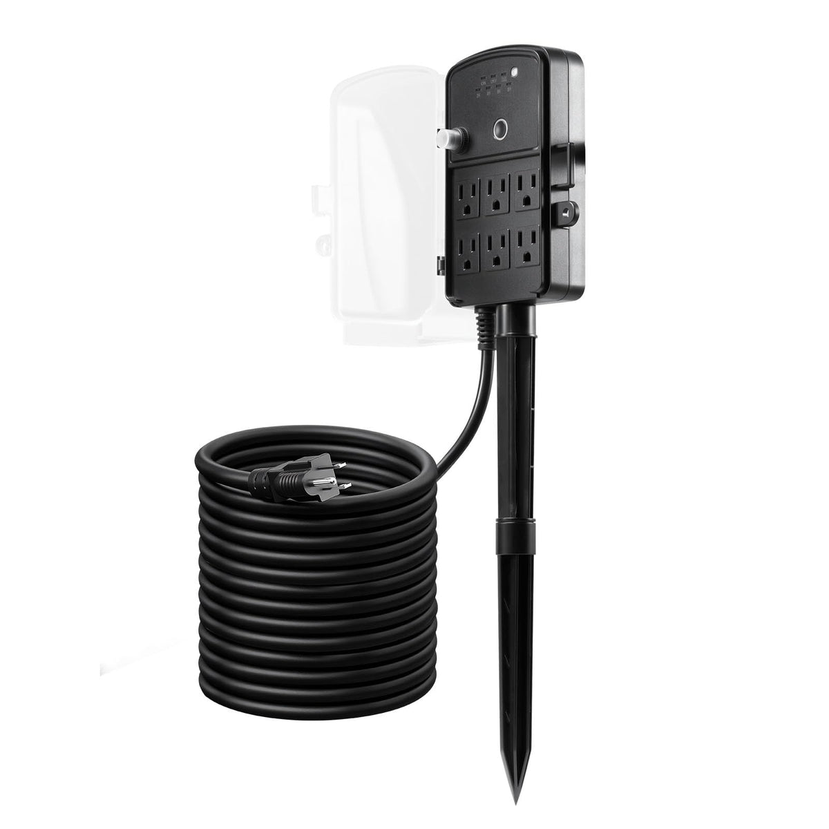 VEVOR Outdoor Power Stake Timer, 25FT Extension Cord, Remote Control Outdoor Power Strip with Cover, Dusk to Dawn Light Timer Waterproof, 6 Outlets for Halloween Christmas Lights, Garden Decorations