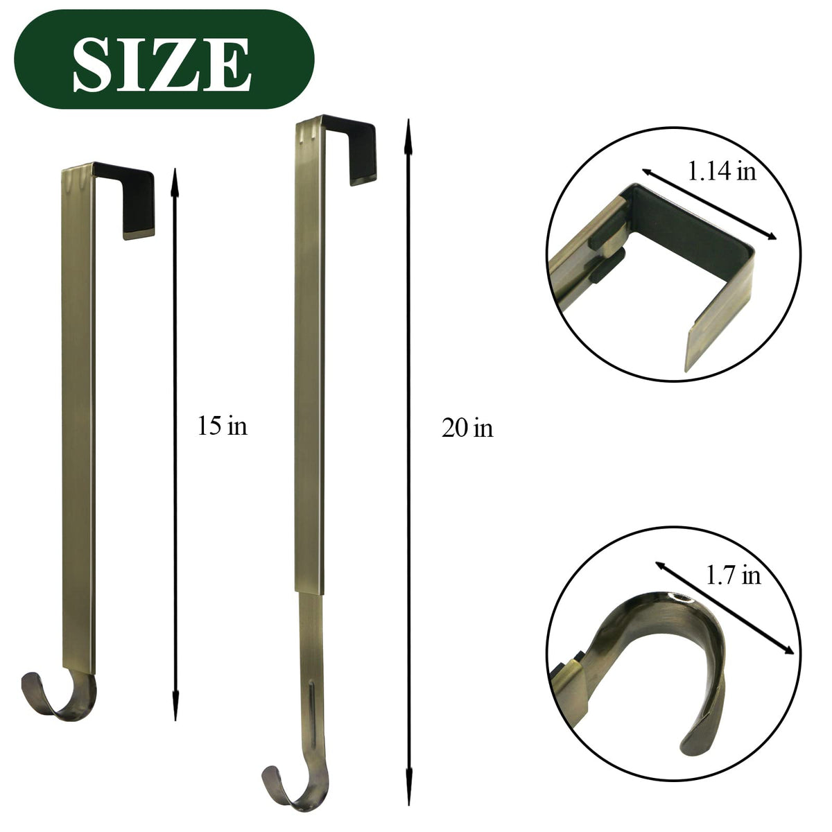 ZMCINER Wreath Hanger for Front Door, Adjustable 15-25 Inch Wreath Hanger, 20 lbs Larger Door Upgrade, Nickel