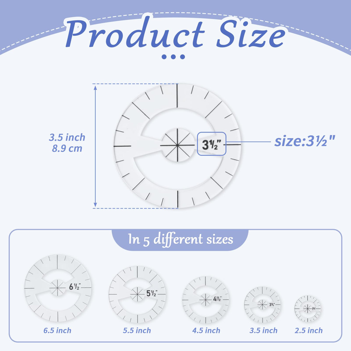 5PCS Circle Template Sewing Rulers Set, Clear Acrylic Quilting Template Rulers for Cutting Fabric Precision Measurements Sewing, 5 Sizes