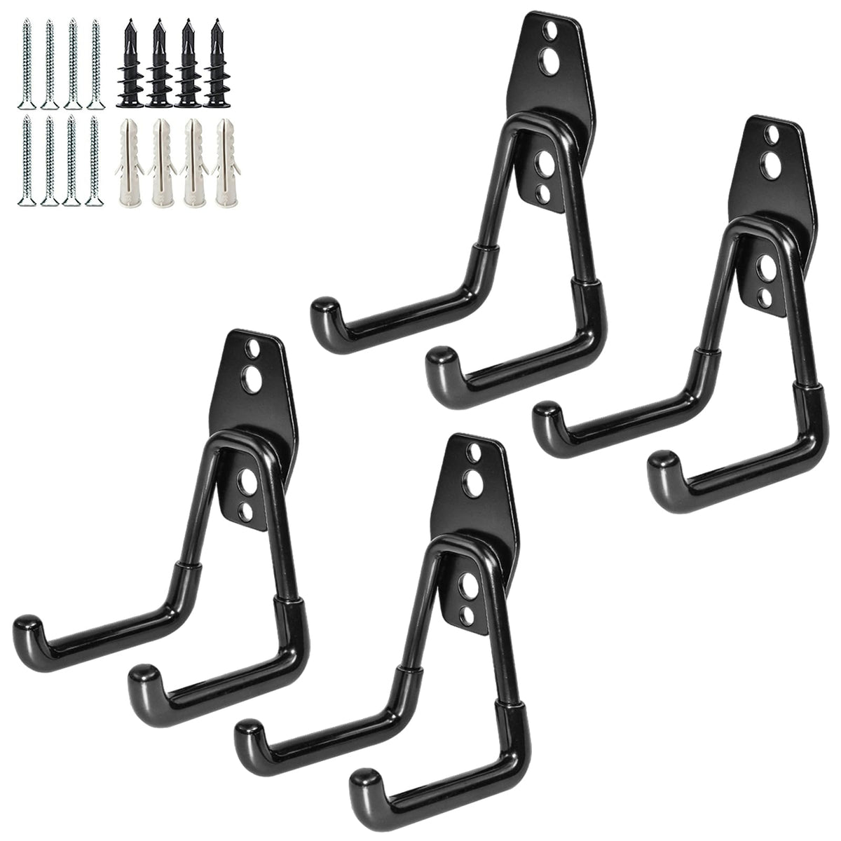 GeeWatom Garage Storage Utility Hooks，Garage Garden Tool Organizer，Steel Wall Mount Hooks, Garden Small U Hooks (4 Pack-Black)