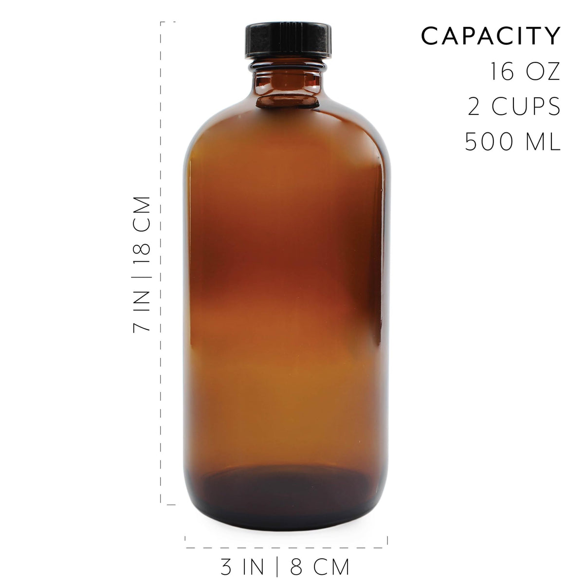 Cornucopia Brands 16oz Amber Glass Bottles with Reusable Chalk Labels and Lids (Pack of 2) Refillable Brown Boston Round Bottles, with Black 28-400 Caps
