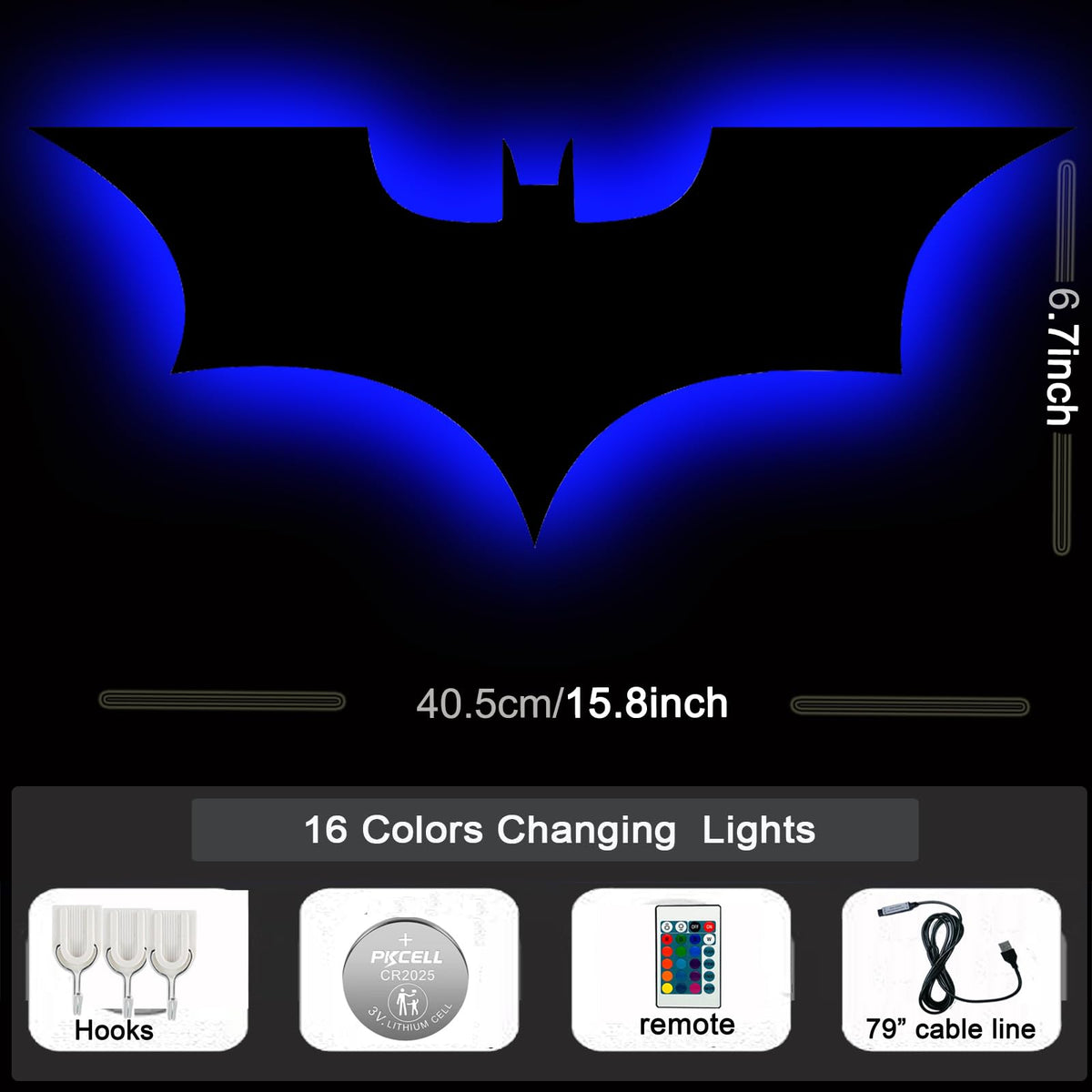 Bat Lamp Neon Sign LED Bat Signal Night Light 16 Colors Adjustable Man Cave Party Home Bedroom Christmas Halloween Decoration Lights Birthday Gifts
