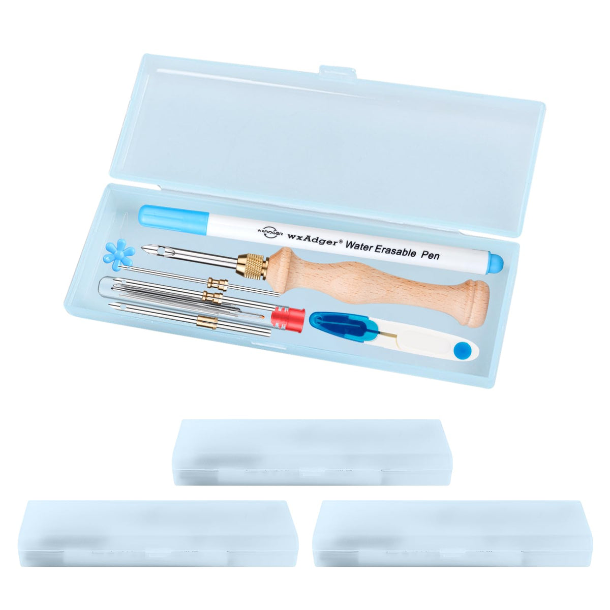 4Pack Punch Needle Kit 1.6mm-2mm-2.5mm-3.5mm-5mm Metal Tubes Adjustable Wooden Punch Needle Tool for Adult Beginner Embroidery Cross Stitching DIY Craft Decoration (Blue)