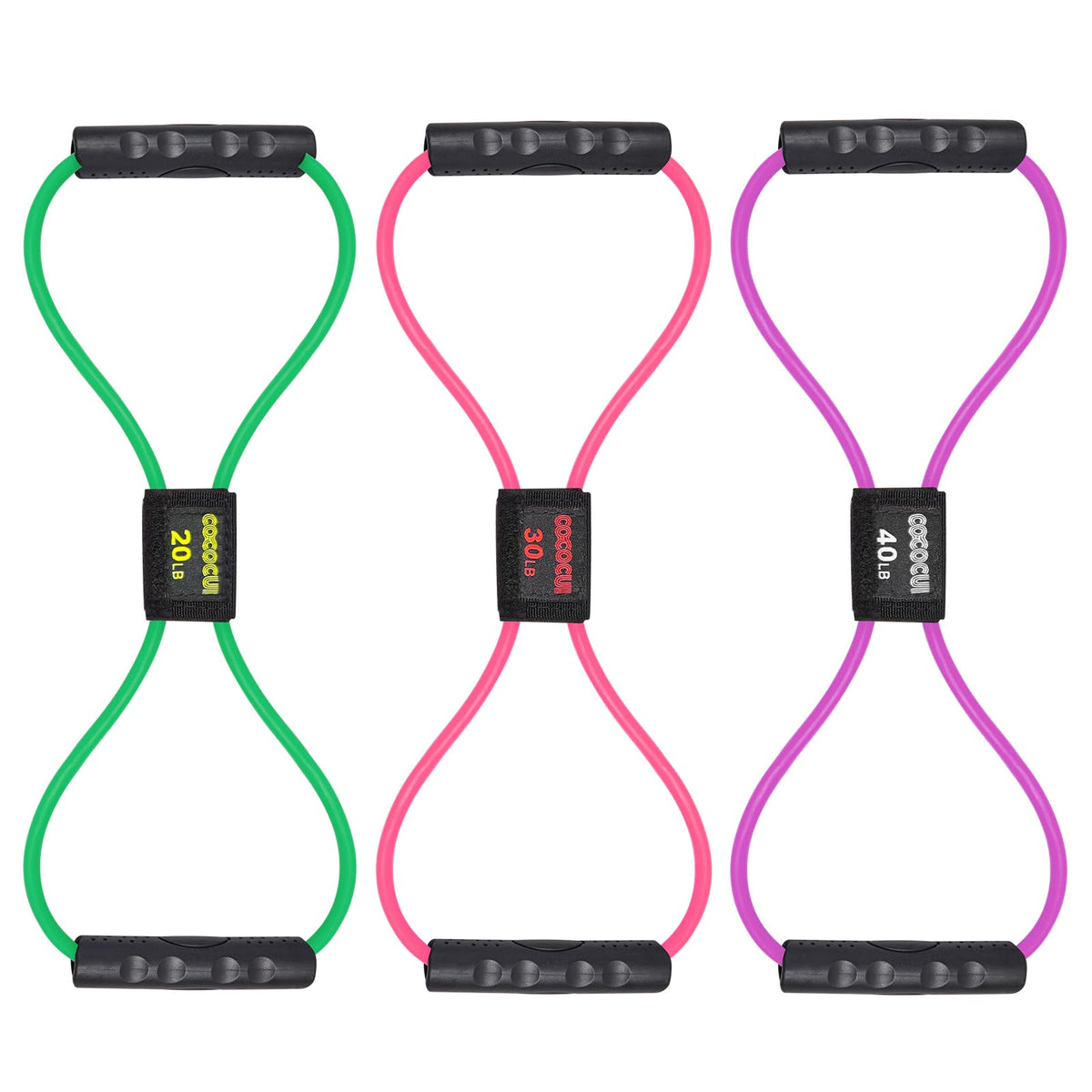 Figure 8 Resistance Bands with Handles for Women Men, Exercise Bands for Back, 8 Shaped Resistance Bands for Arms, Shoulder, Leg Stretching, Physical Therapy, Yoga, Pilates, Home Gym Workout Equipment