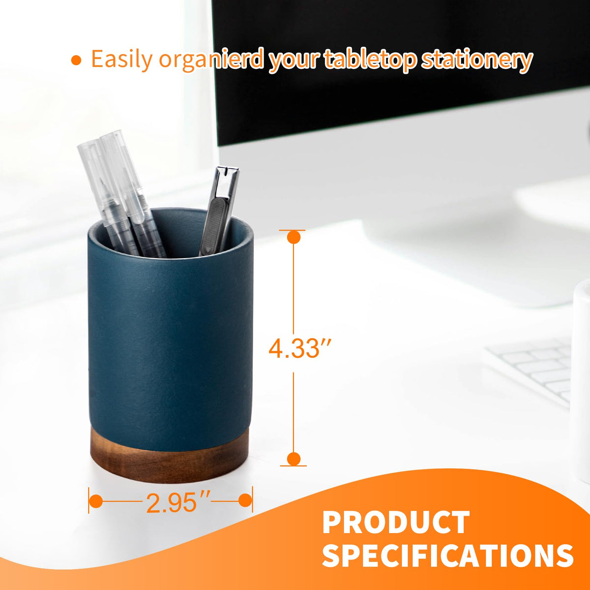 Officepal Pen Holder for Desk, Ceramic Pencil Organizer & Makeup Brush Holder, Office Decor and Desk Accessories，Perfect Office Organization,Teacher Supplies(Royal Blue, Set / 1)