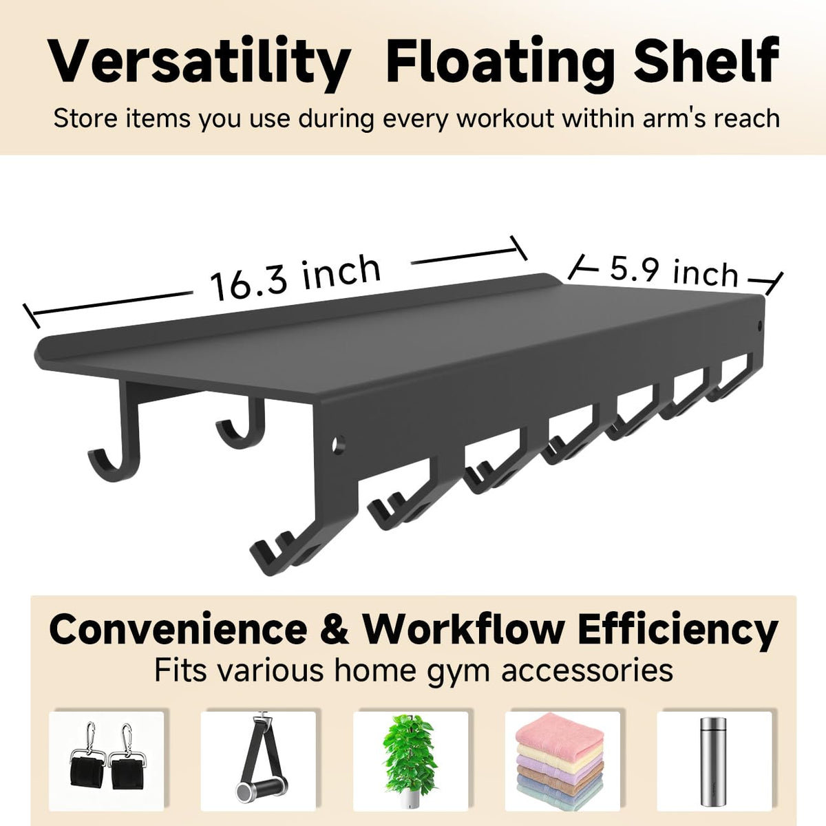 Dafftos Floating Shelf Compatible with Tonal Accessories Home Gym Storage Rack Wall Mount Resistance Band Organizer Workout Metal Holder Hook T-Bracket Lock Adapters Hanger Equipment Fitness