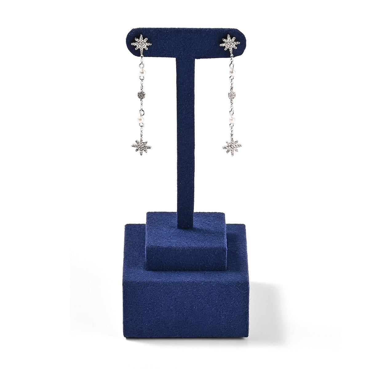 Woodten Microfiber T-Bar Earring Display Stand Compact Jewelry Earrings Holder for Jewelry Stores, Exhibits(Blue)