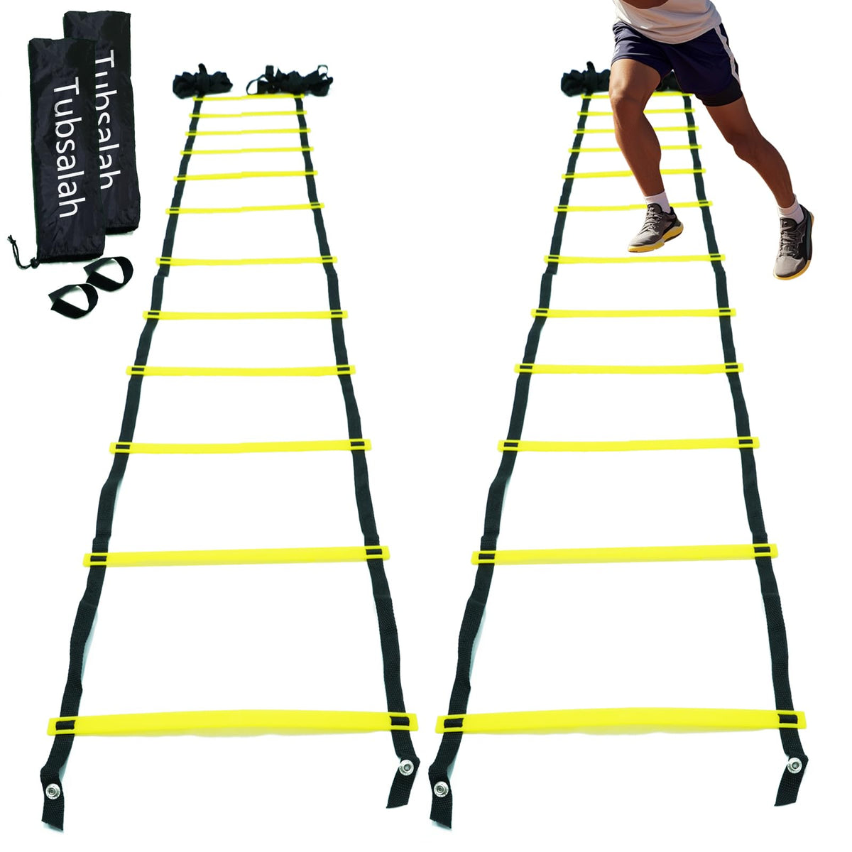 Tubsalah 20ft Adjustable Agility Ladder with Carry Bag – Football Training Equipment & Speed Ladder for Soccer, Basketball – Agility Training Equipment for Footwork Drills （2Pack）