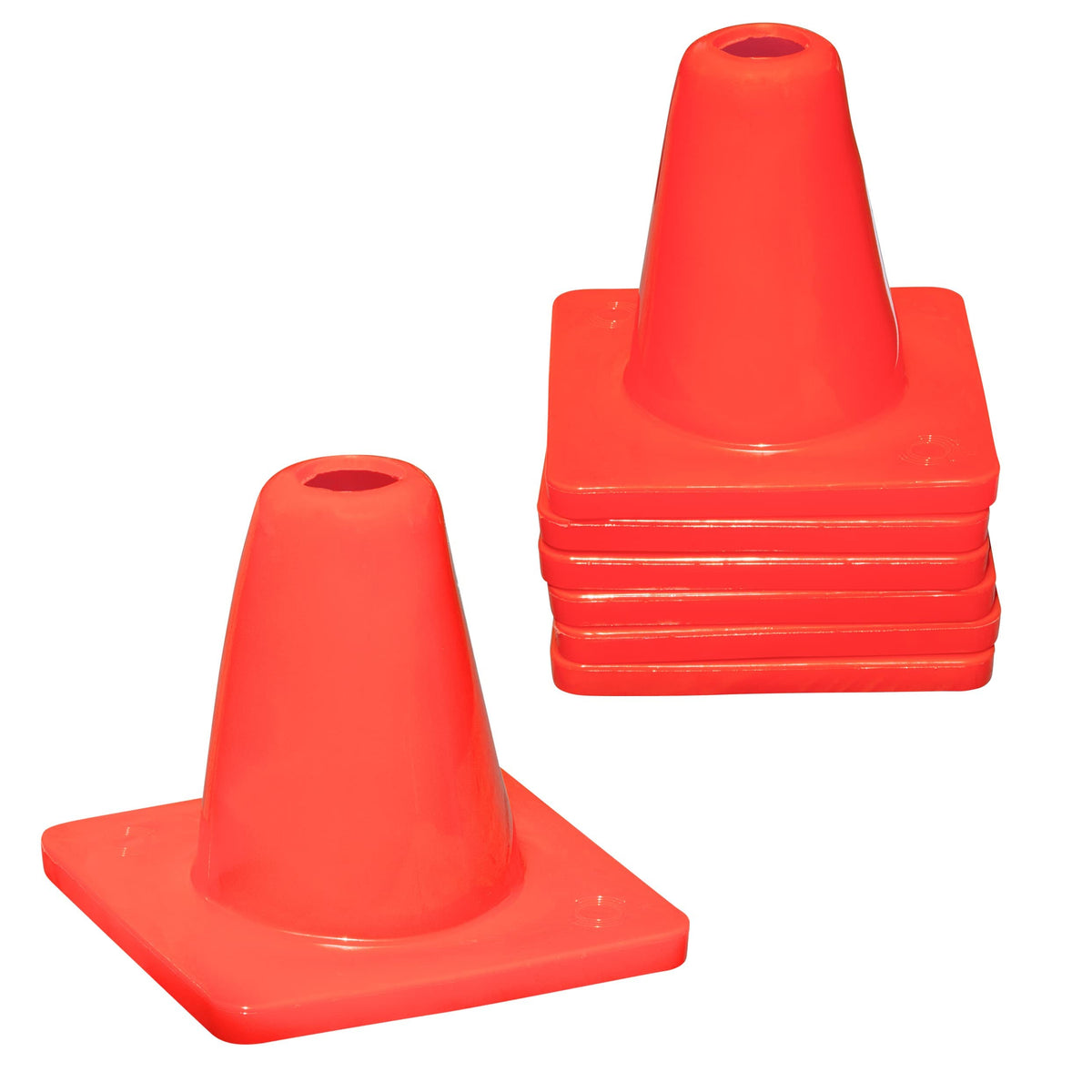 Koozam Sports 6 Pack Heavy Duty 6 Inch Sports Pro Training Cones - Won't Fly Away in Wind Or Crack for Football, Soccer, Parking, Construction, Safety & More