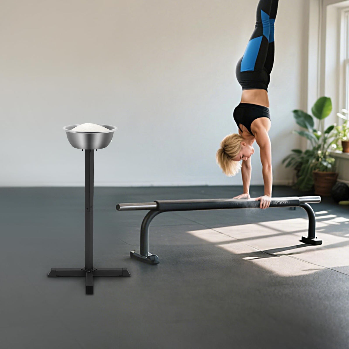 LIAUHO Portable Gym Chalk Stand, 21.6*21.6*42.3in Freestanding Holder with Bowl, Chalk Stand for Physical Education Teacher, Athlete, Gymnastics, Weight Lifting, Climbing Sports Supplies Accessories