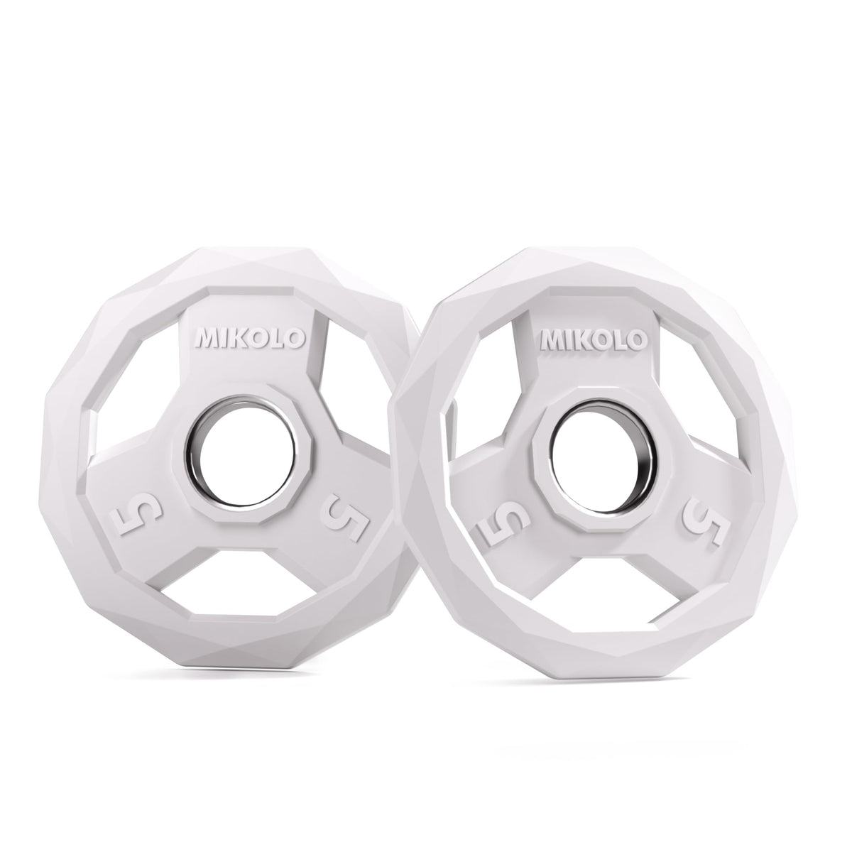 Mikolo Olympic Weights Set 2-Inch Rubber Plates, 12-Sided Non-Roll Rubber Grip with 3 Handles for Home Gym, Strength Training 5LB Pair