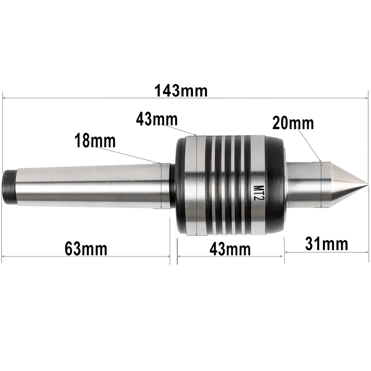 TSMIMTS MT2 Morse Taper Live Center - High Precision Hardened Steel Bearing, Rotating Head for Lathe Tailstock, Metalworking & Wood Turning Accessories