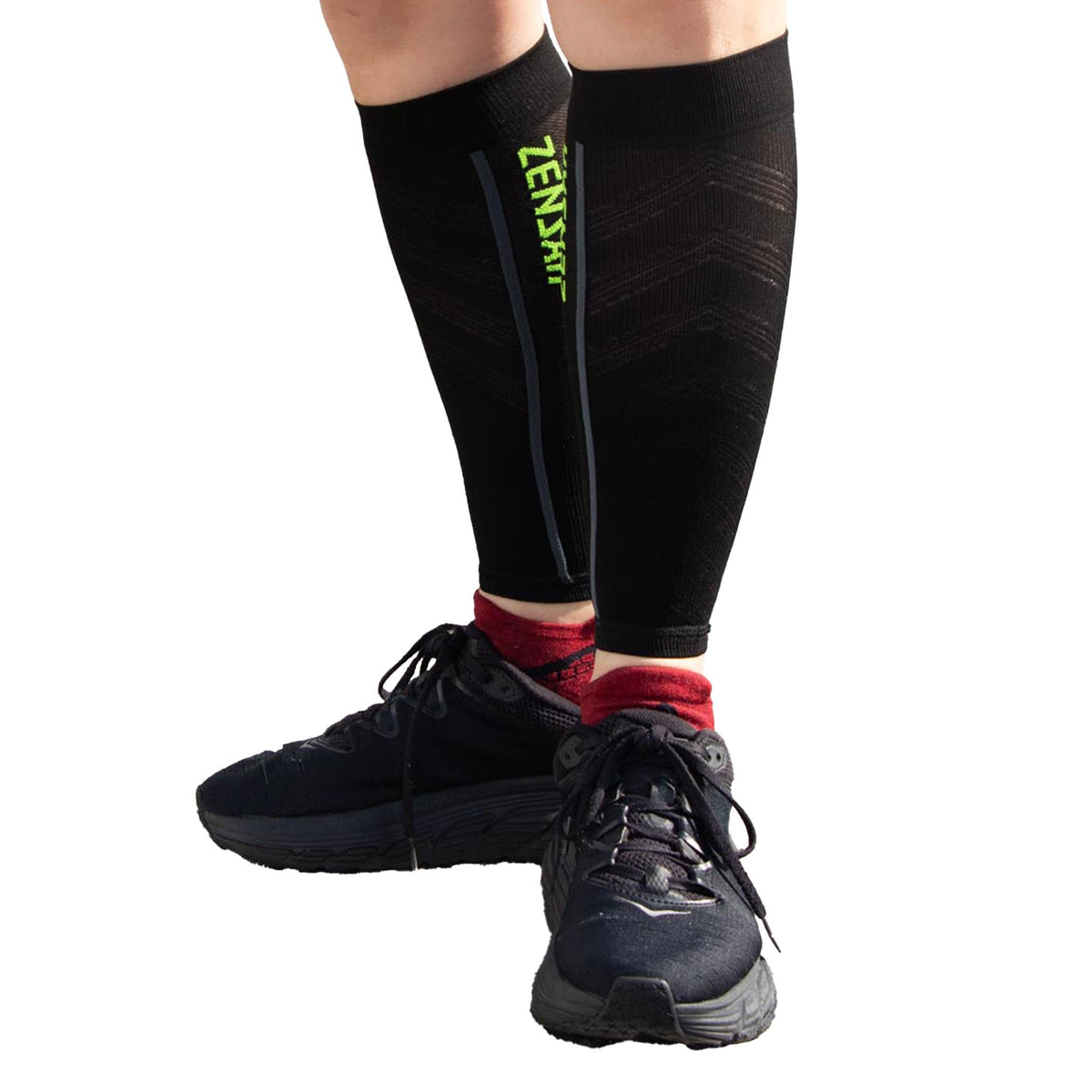 Zensah Featherweight Compression Leg Sleeves - Relieve Shin Splints, Calf Strains (Midnight Black, Large)
