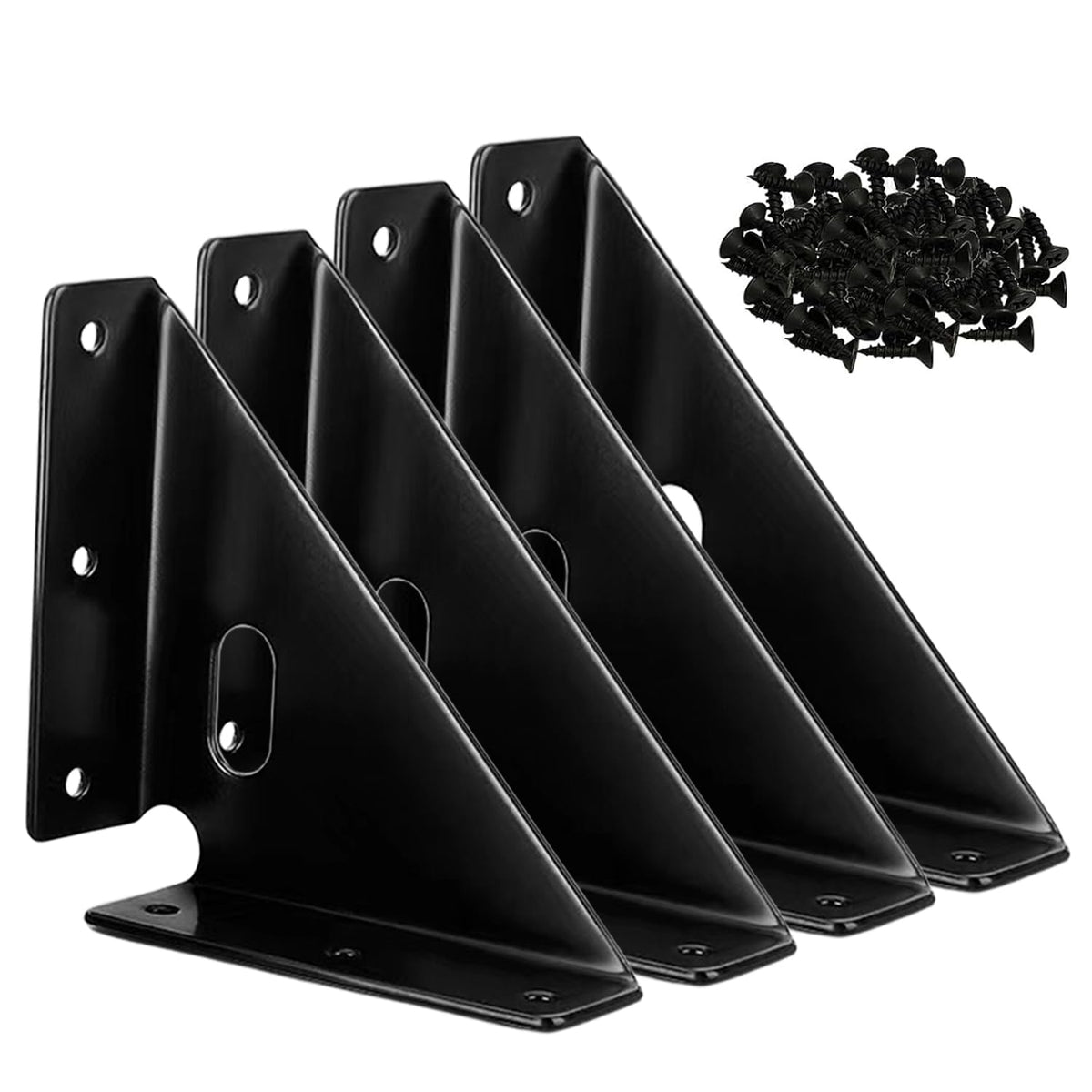 L&M Heavy Duty Gusset Joints 4 Pcs, Trapezi Corner Code, Bracket Corner Brace Bracket Fasteners, Furniture Shelf Support Joint Fasteners for Table, Chair Cabinet Bed Stabilization (Black)