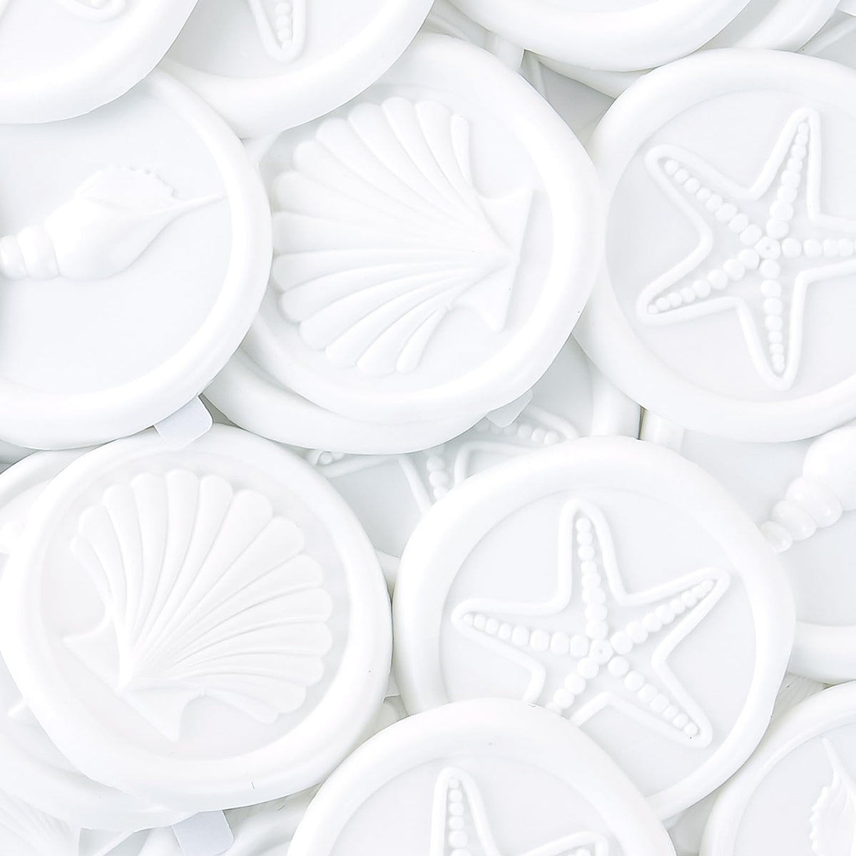 PartyforU White Wax Seal Stickers - 60 Pcs Embossed Starfish Conch and Seashell Self-Adhesive Wedding Invatation Wax Stamp Stickers for Envelope Birthday Party Gift Wrapping
