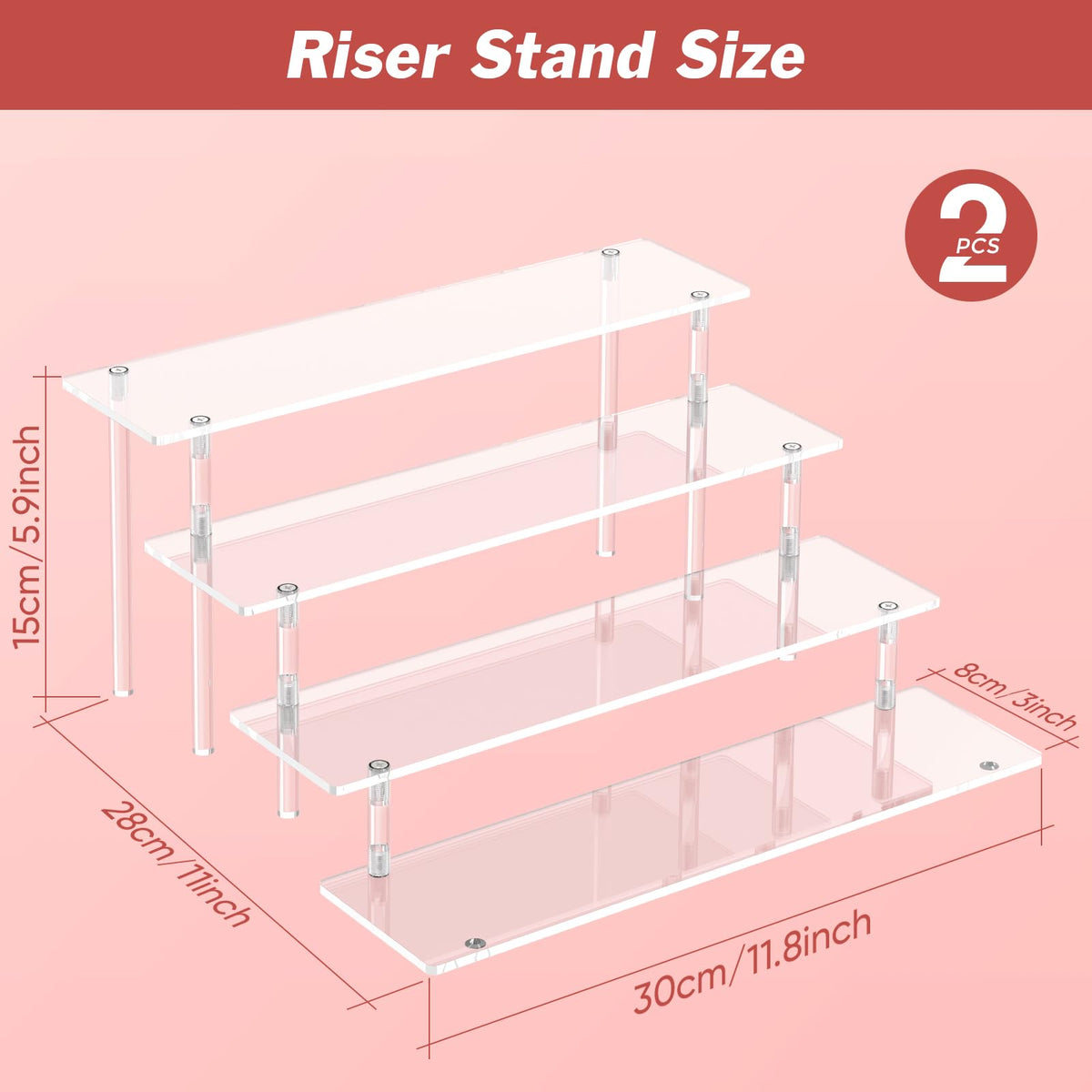 4 Tier Acrylic Display Risers, Clear Perfume Organizer Stand, Large Cupcake Stand Holder, Dessert Display for Party, Display Shelf for Figure and Collection, Riser Stand for Decoration and Organizer